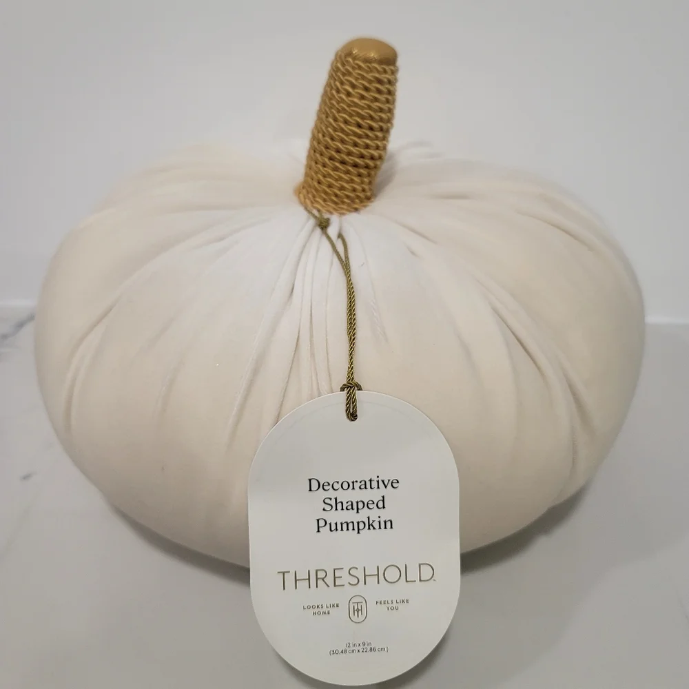 New THRESHOLD Large Decorative Pumpkin Shaped Velvet Pillow In Cream